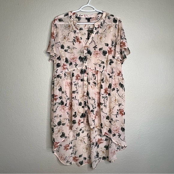 NWT Torrid Peach Floral Button Down Long High Low Blouse 1X (Torrid Size 1) - Picture 1 of 15